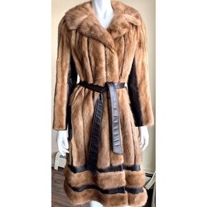 Vintage Mink Fur Coat with Leather Accents Sz S
